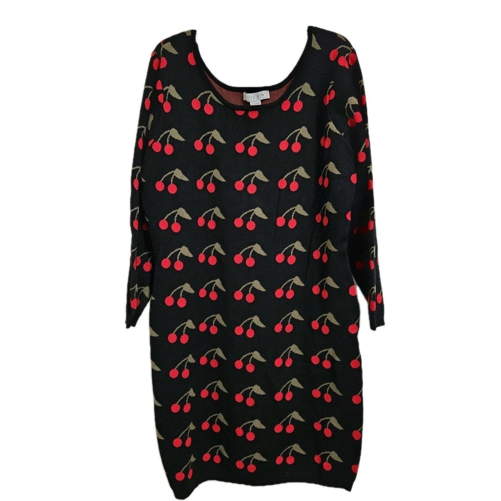 Ashley Stewart Sweater Dress Womens 4X Black Cherry Print Knit Curvy Girl NWT